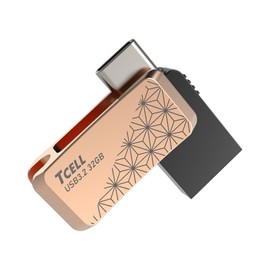 TCELL High Speed Dual Flash Drive with Zinc Alloy Design,Asanoha Gold 32GB USB 3.2 Type-C OTG 2-in-1, Read Speed up to 200MB/s