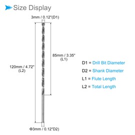 CoCud Extra Long Spiral Drill Bit 3 mm Diameter 120 mm Length High-Speed Steel Straight Shank Jobber Drill Bit - (Application: for Wood Malleable Iron Aluminium Plastic) Pack of 2