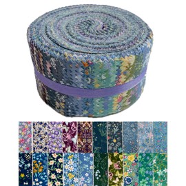 Jelly Roll Fabric 100% Cotton Quilting Fabric, 40 Pre-Cut Strips (2.5 x 44 Inch) for Quilting and Sewing - 20 Assorted Floral Prints -Cool
