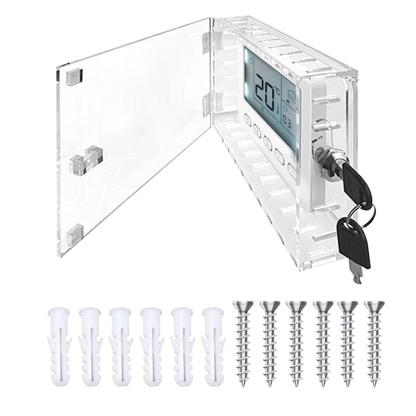 Universal Thermostat Guard with Key, Large Clear Thermostat Guard for Wall, with 6pcs Screws & Bolts(6.5"H x 3.9"W x 1.9"D), Thermostat Guard for Thermostats