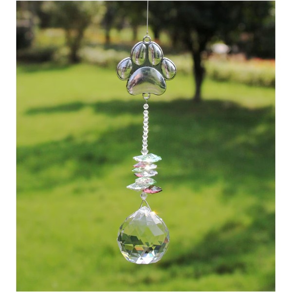 Rosleanny Paw Print Sun Catcher Crystals Prisms Hanging Garden Decor