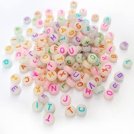 500+ Pieces 4x7mm White Luminous Round Acrylic Alphabet Letter Beads A-Z Mixed Plastic Shape Loose DIY Beads for Jewelry Making Bracelets Necklaces Key Chains (Luminous Colorful on White)