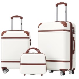 Merax Luggage Set 2 Piece Suitcase Set with Cosmetic Case Expandable Spinner Wheels Vintage Luggage Sets (White,20"+24")