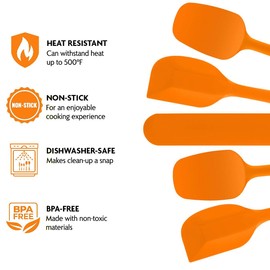 OVENTE Silicone Spatula Set of 5, Food Grade Rubber Spatula with High Heat Resistant, BPA-Free and Dishwasher Safe, Nonstick Kitchen Utensils for Baking, Cooking and Mixing, Orange SP12305O