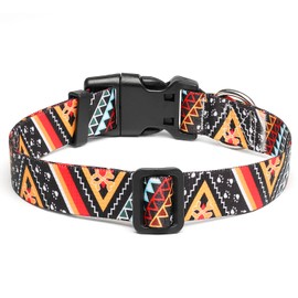 Mercano Adjustable Dog Collar - Special Design Patterns, Soft Nylon Comfortable Durable Pet Collar for Small Medium Large Dogs (S, Ethnic Gold)