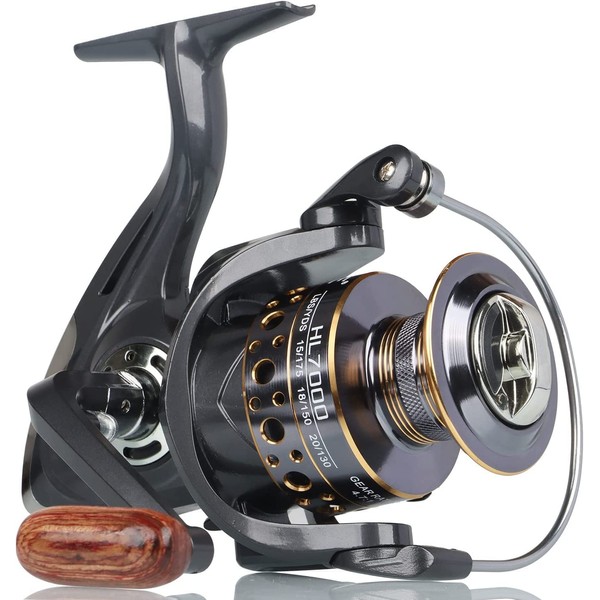 HPLIFE Spinning Reels, Saltwater Fishing Reels 13 Stainless Steel BB with Wood-Made Handle Ultra Smooth Powerful 43LB Max Drag , 4.7:1 / 5.2:1 Gear Ratio Summer / ICE Fishing
