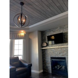 Kira Home Orbits 18" 4-Light Modern Farmhouse Orb/Globe Pendant Chandelier + Pivoting Interlocking Rings, Adjustable Height, Hand Painted Trim + Antique Bronze Finish