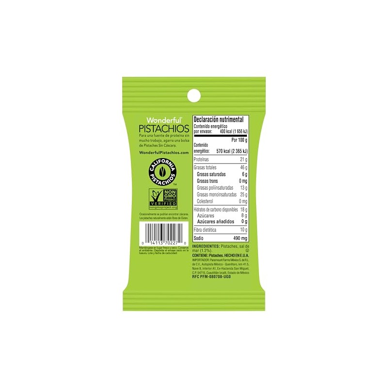 Wonderful Pistachios, Pistaches Sin Cáscara, Tostado Con Sal, 70g, Snack