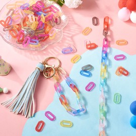 Sparkeads 200 Pcs Colorful Linking Rings Iridescent Quick Link Connectors Frosted Oval Acrylic Rings for Cable Chain Making Jewelry Bracelet Necklace Women Lanyard Accessory