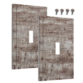 Wmhusu Decorative Light Switch Cover Dark Grey Brown Rustic Wood Plank 1 Gang Wall Plate Cover Single Toggle Outlet Covers Switchplate Electrical Faceplate for Farmhouse Cabin Decor（2Pack）