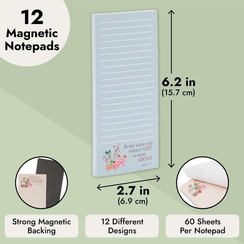 Juvale 12 Pack, 60 Sheet Christian Notepads, Magnetic Memo Pads
