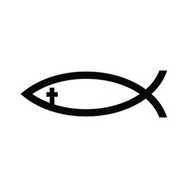 RDW Christian Jesus Fish Cross Sticker - Decal - Die Cut - Ichthys Faith Religious - Black 1.50" x 0.48"