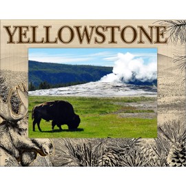Saddle Mountain Souvenir Yellowstone National Park with Moose Laser Engraved Wood Picture Frame Landscape (4 x 6)