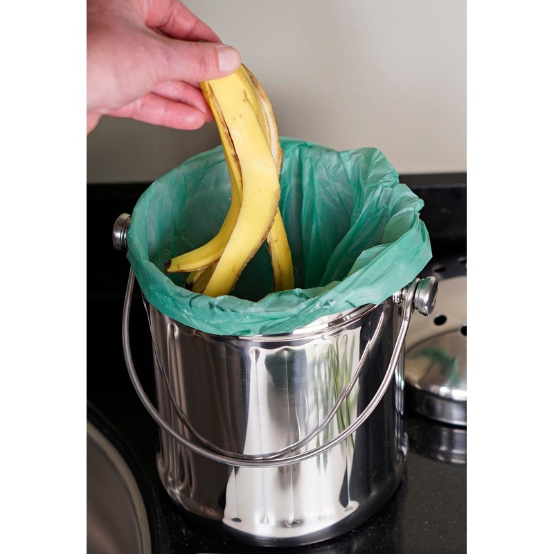 RSVP International Kitchen Collection Compost Pail, 1 Gallon Compostable Bags,