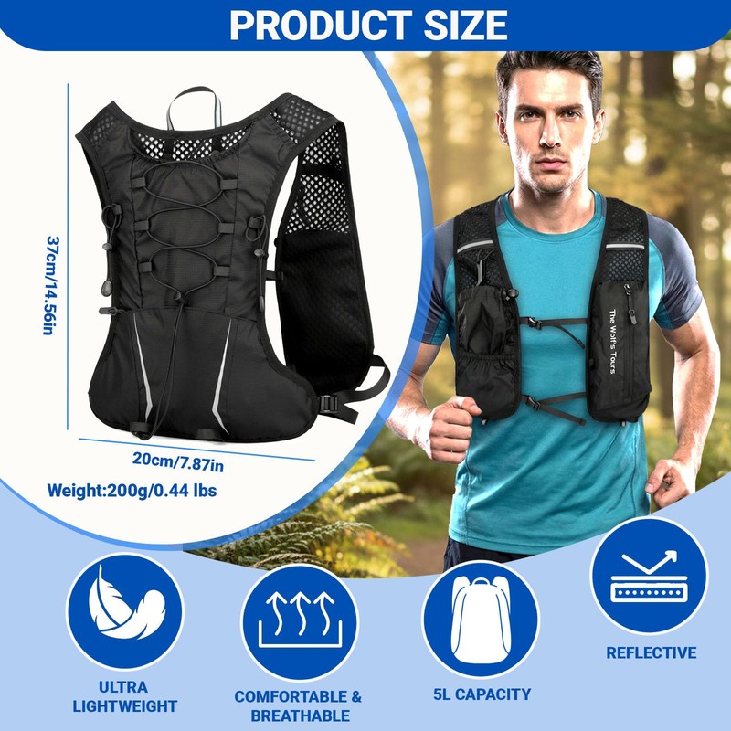 Running Vest Hydration Backpack Men Women, Lightweight Breathable Reflective Strips