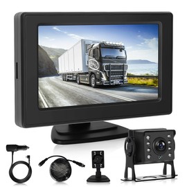 Reversing Camera Set with 4.3 IPS Inch Monitor, Vehicle Backup Camera IP68 Waterproof, Night Vision, Image Flip, Cable Parking Aid for Truck/Trailer/Bus/Van/Agriculture/Motorhomes/Caravans 9-36 Volt
