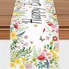 Happy Birthday Table Runner, Floral Garden Design with Butterflies, 72