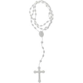 Galepromot White Plastic Rosary Beads Luminous Necklace Catholicism Prayer Religious Jewelry, Cross Necklace for Women, Cross Necklace for Men, Women's Chain Necklaces, Men's Necklaces