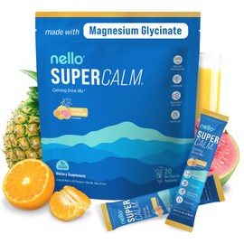 Nello Supercalm Powdered Drink Mix, Tropical Tangerine, L Theanine, Ksm-66 Ashwagandha, Magnesium Glycinate, Vitamin D 3, Supplements for Relaxation & Focus, Natural, No Sugar, Non GMO, 20 Srvg