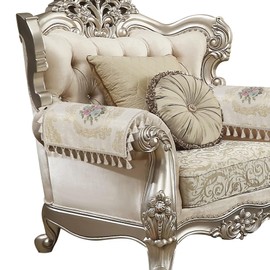 Loom and Mill Luxury Jacquard Sofa Arm Covers 2 PCS, Elegant Floral Couch Armrest Cover with Tassels, Non-Slip Furniture Protector for Chair Sofa Recliners Couch Dogs Pets, Pearly Beige, 20x24in