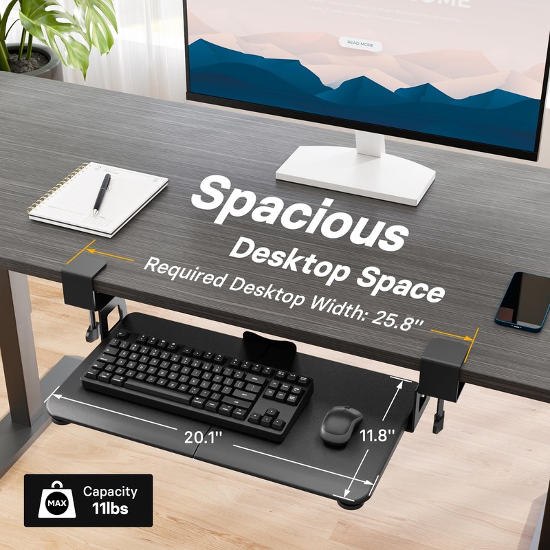 BONTEC KMT01-PJ Under Desk Keyboard Tray, Pull-Out Keyboard & Mouse
