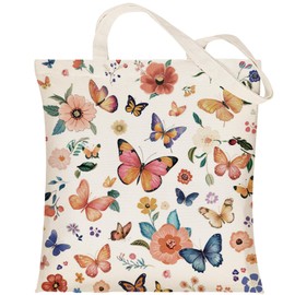 Louise Maelys Butterfly Floral Canvas Tote Bag For Women with Zipper Pocket