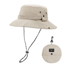 YAMEIZE Waterproof UPF50+Bucket Hat String - for Women Men Safari Hat UV Protection with Adjustable Strap Fishing Hat Beach Hiking Khaki