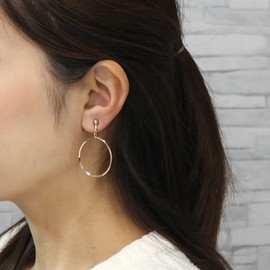 Jewelry Shop M e0074 Women's Earrings, Square Extrusion, Metal Hoop Ring, Simple, Screw Spring Type, Made in Japan, Silver Brass Yellow Gold