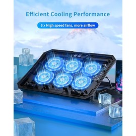 AICHESON Almohadilla de enfriamiento para laptop de 12 a 15.6 pulgadas, 6 ventiladores más fríos con luces azules, soporte de enfriamiento para laptop