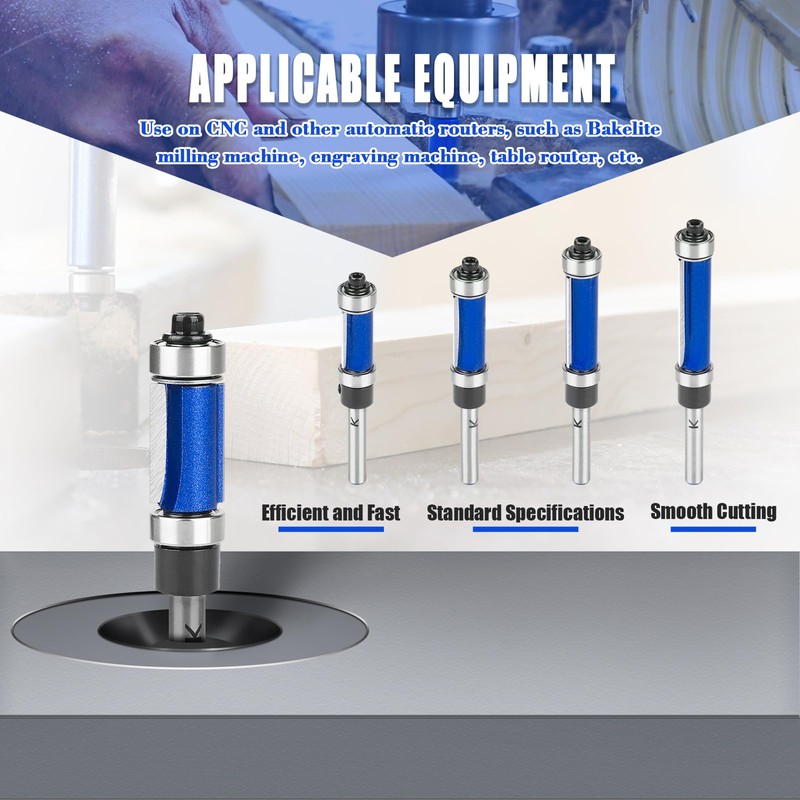 NICAVKIT 4Pcs Top and Bottom Bearing Flush Trim Router Bits
