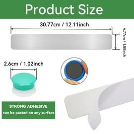 DUJEQM Magnetic Board Frameless Stainless Iron Board Strips Magnetic Strips with Adhesive Backing Magnet Board Magnetic Bulletin Board Bar Memo Board with 10pcs Colorful Magnets for Home Office (4PCS)