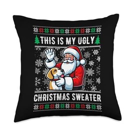 Santa loves pets paws This is my ugly sweater Christmas dogs Throw Pillow