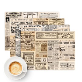kina - TV0005 Set of 4 Placemats American Washable Scratch-Resistant Linen Effect Reusable - Not Dishwasher Safe - Design Newspapers Measure 45 x 32 cm