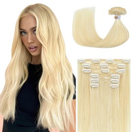 WindTouch Clip in Hair Extensions for Women Real Human Hair, Platinum Blonde Human Hair Clip in Extensions 20 Inch 70g 7pcs, Natural Straight Remy Human Hair Extensions Clip ins for Women