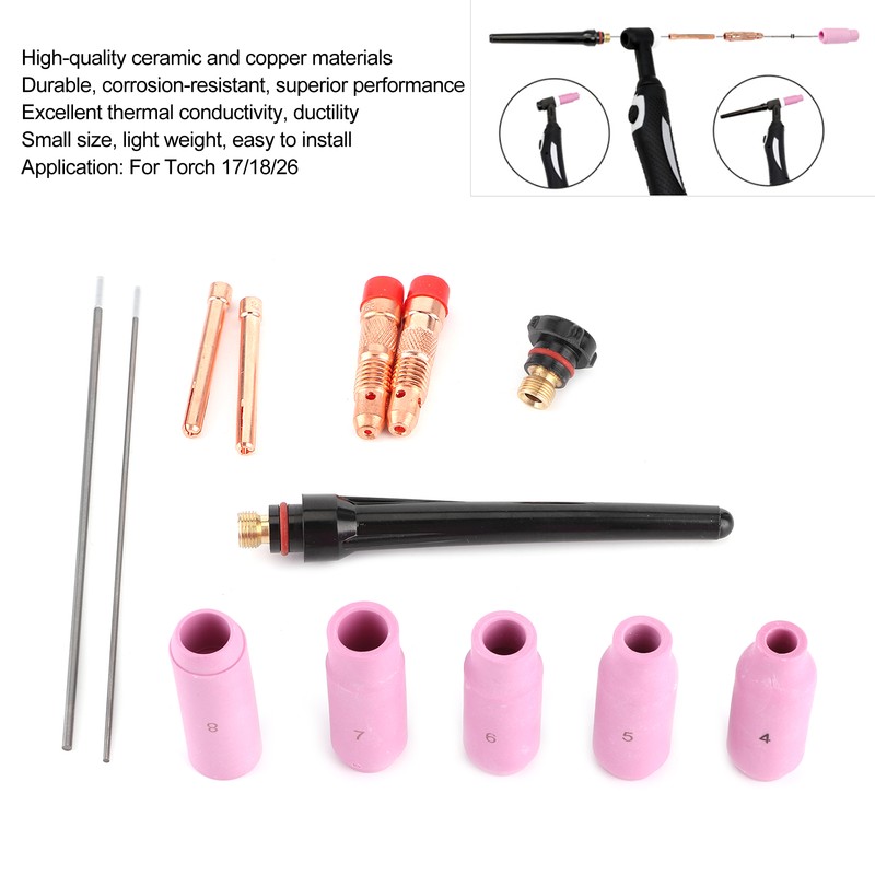 13Pcs/Set Welding Nozzle TIG Gas Lens Ceramic Contact Tip with