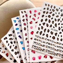 Leopard Print Nail Stickers 3D Self-Adhesive Leopard Nail Art Decals Unique Leopard Design for Women, Manicure & DIY Nail Supplies at Home 6 Sheets