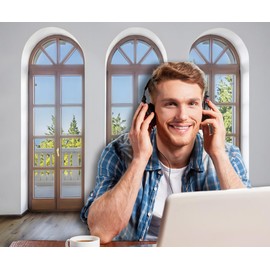 10x8ft Office Window Backdrop Modern House Interior Living Room Photography Background Wooden Floor French Sash Balcony Outdoor Scenery Office Decoration Video Conference Backdrop