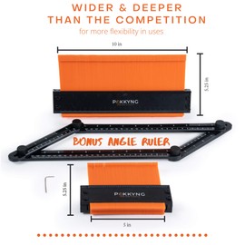 PAKKYNG Contour Duplicator with Angle Finder - 10+5" Profile Gauge for Perfect Cuts in Woodworking & Tile Projects - V2 2025 Upgraded Pins Won’t bend