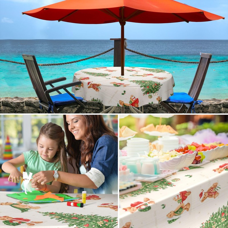 ANRO Oilcloth Tablecloth Christmas Tablecloth Washable Oilcloth Christmas Wax Tablecloth
