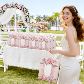 Addveyra Paper Goodie Bags Pink with Handles Rose Floral Party Favor Bags for Birthday/Wedding Women (12 pcs)