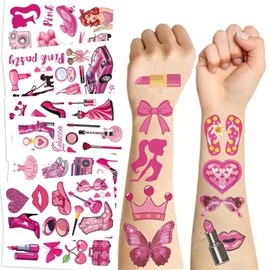 Costume Ball Temporary Tattoos Stickers for Kids Teens, Pink Ladies Tattoo Stickers for Women Face Body Decoration Supplies for Fundraising Event Party 10Sheet (pink)