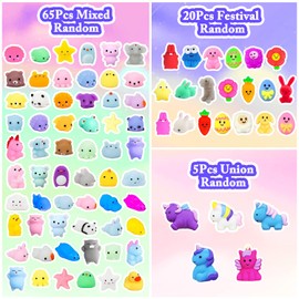 SUNPROUND 130Pcs Mochi Squishy Toys, Kawaii Squishies, Mini Fidget Toys Bulk for Kids, Party Favors Class Prizes Valentines Day Easter Egg Fillers,Christmas Goodies Bag Stuffers for Boys Girls