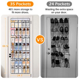 MISSLO 35 Large Pockets Over The Door Shoe Organizer Sturdy Oxford Fabric Hanging Shoe Rack for Door Mesh Closet Shoe Holder Hanger, White