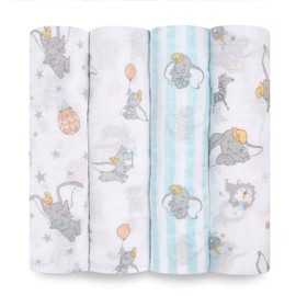 aden + anais essentials 100% Cotton Muslin Swaddle & Receiving Blanket for Baby Girls & Boys, 112x112cm, Newborn Swaddling Set, Infant & Toddler Shower Gift, 4 Pack, dumbo new heights