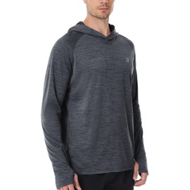 Roadbox UPF 50+ Sun Hoodies for Men, Long Sleeve SPF UV Protection Fishing Shirts with Hood and Thumbholes, Summer Outdoor Swimming Hiking Running Rash Guard Lightweight Cooling Dark Grey