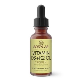 Bodylab24 Vitamin D3 + K2 Oil Drops 50 ml, Highly Concentrated Drops, Contains 1000 IU (25 mcg) Vitamin D3 and 20 mcg Vitamin K2 per Daily Dose, with MCT Oil from Coconut