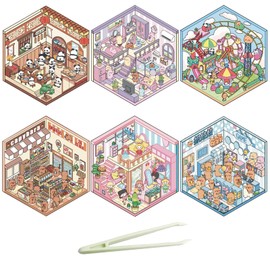 6 Set Sticker Scene Sticker 3D Scene Stickers 3D House DIY Set Fun to Release Stress Pass The Time Claw Machine Convenience Store Ancient Inn Amusement Park Shop Room Sticker