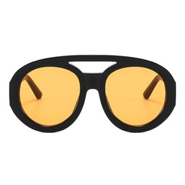 willochra vintage Double Bridges Women Round Sunglasses Fashion Gradient Shades UV400 Men Trending Punk Sun Glasses (black yellow)