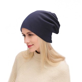 UTTPLL Unisex Baggy Cotton Beanies Lightweight Hip-Hop Soft Slouchy Stretch Beanie Hat Chemo Caps for Men Women Navy One Size