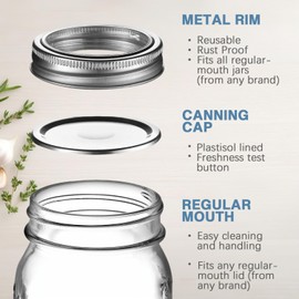 Glass Mason Jars 16oz (6-Pack) – Regular Mouth with Lids & Seal Bands | Airtight for Pickling, Canning & Food Storage | Ideal for Jams, Overnight Oats & Home Decor
